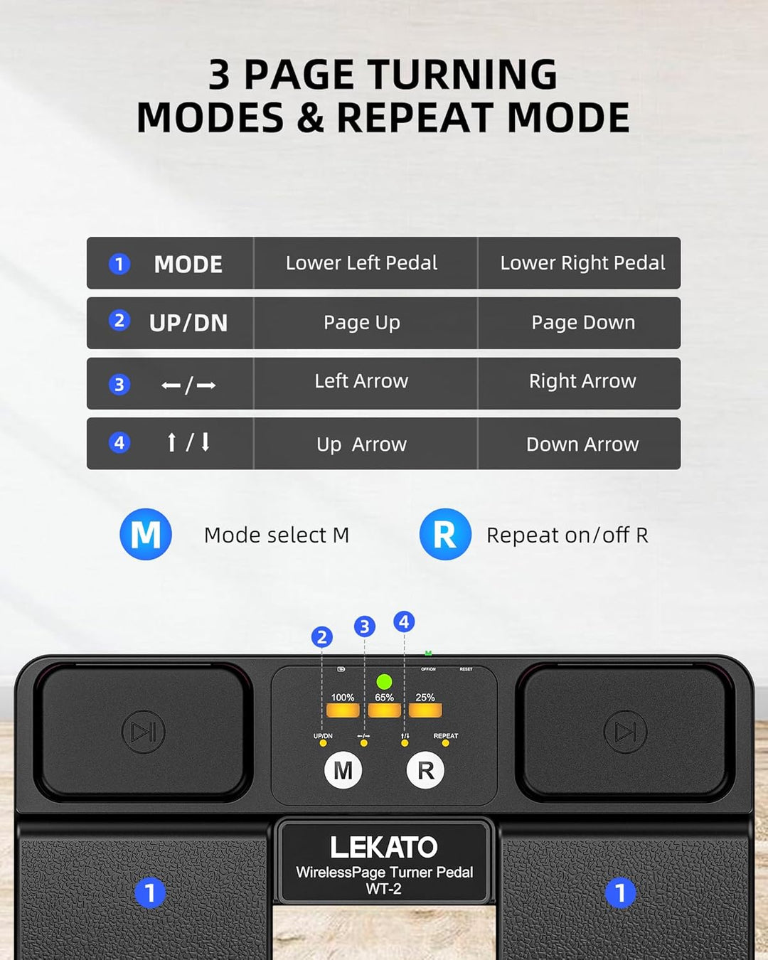 LEKATO Bluetooth Page Turner Pedal, mit Begleitspur Steuerung &amp; Batterieanzeige, kabelloser wiederau