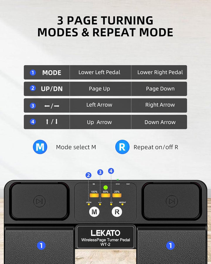 LEKATO Bluetooth Page Turner Pedal, mit Begleitspur Steuerung &amp; Batterieanzeige, kabelloser wiederau