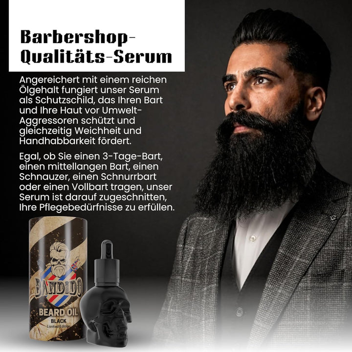 BANDIDO Beard Oil 40 ml - Bart öl im Totenkopf Design für Männer - Barbershop Bartpflegeöl mit Pipet