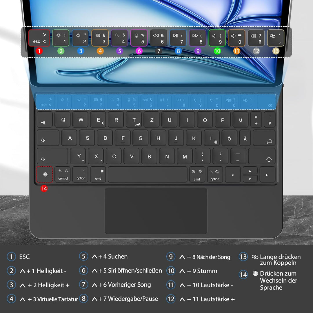 KBCASE Magnetische Tastatur Hülle für iPad Air 11 Zoll M3/M2 (2025/2024),Air 5/4 Generation Magic Ke