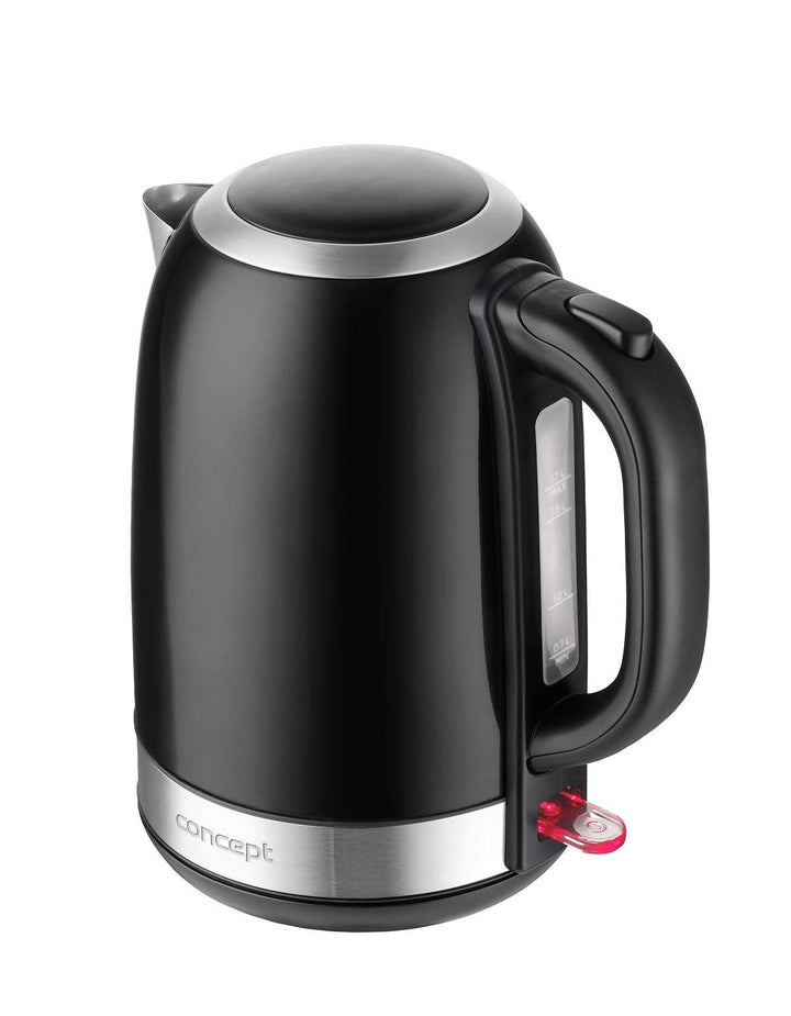 CONCEPT Hausgeräte RK3245 Edelstahl Wasserkocher in schwarz, 1,7 L, 2200 W