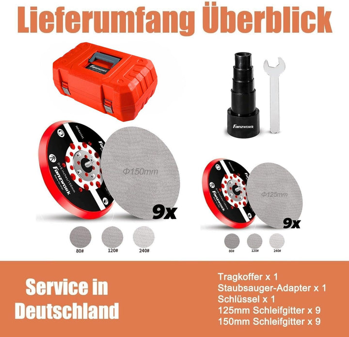 FANZWORK Bürstenloser Exzenterschleifer HG0024,mit 125mm/150mm Schleifteller,5mm Schleifhub, 7-Stufi