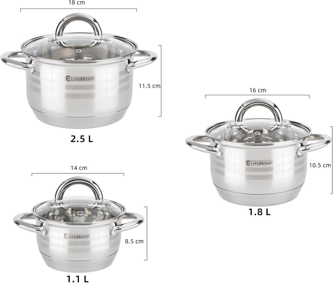 EliteHoff Topfset Induktion 6-teilig, Kochtopf Set mit Glasdeckel, 7-lagiger Edelstahl Topf Set Indu