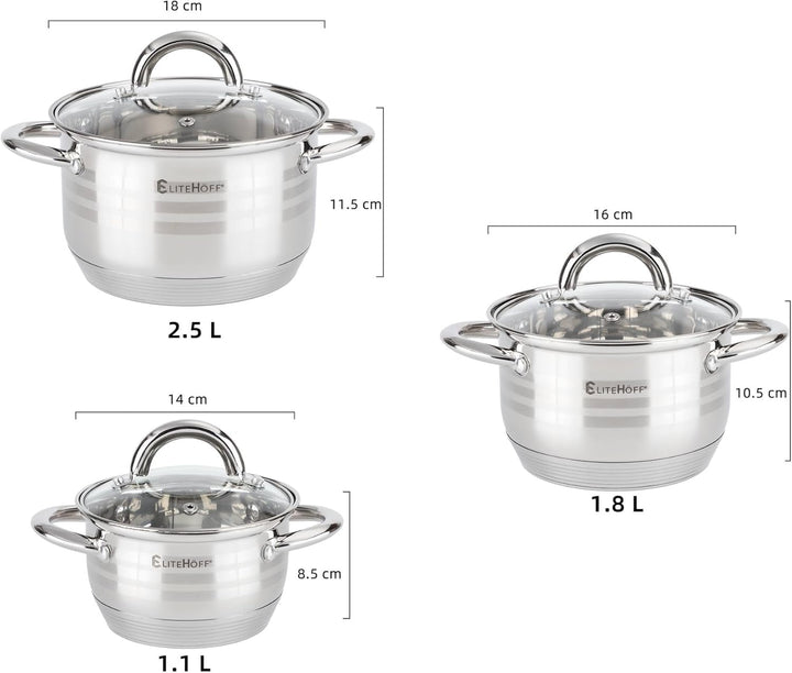 EliteHoff Topfset Induktion 6-teilig, Kochtopf Set mit Glasdeckel, 7-lagiger Edelstahl Topf Set Indu