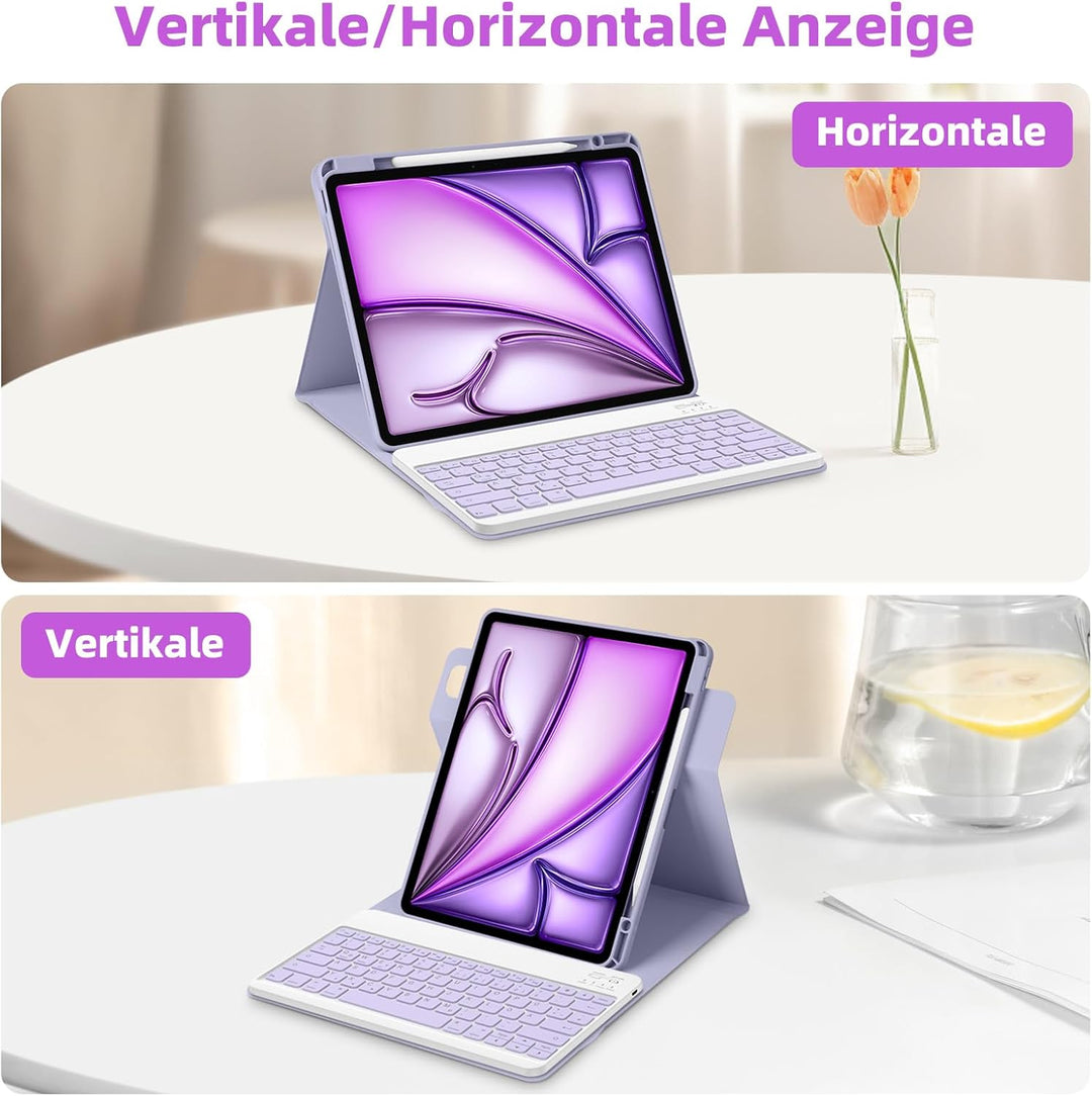Bettdow für iPad Air 13 Zoll M3 2025/ M2 2024 Tastatur Hülle, Hoch-/Querformat Verwenden, QWERTZ Lay