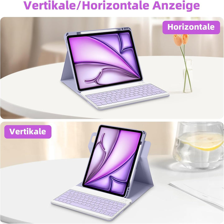 Bettdow für iPad Air 13 Zoll M3 2025/ M2 2024 Tastatur Hülle, Hoch-/Querformat Verwenden, QWERTZ Lay