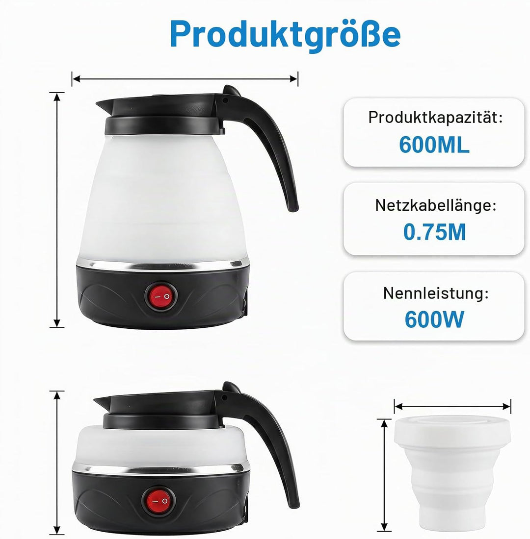Faltbarer Wasserkessel, 600ml Wasserkocher Faltbarer, Camping Wasserkocher Wasserkessel Tragbarer Mi