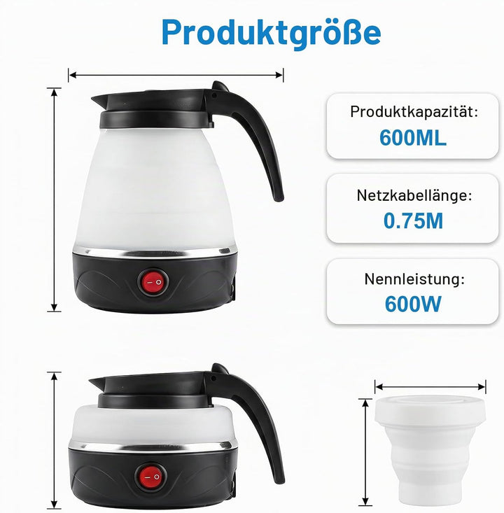 Faltbarer Wasserkessel, 600ml Wasserkocher Faltbarer, Camping Wasserkocher Wasserkessel Tragbarer Mi