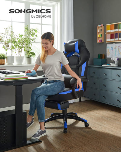 SONGMICS Gaming Stuhl, Bürostuhl mit Fussstütze, Schreibtischstuhl, ergonomisches Design, verstellba