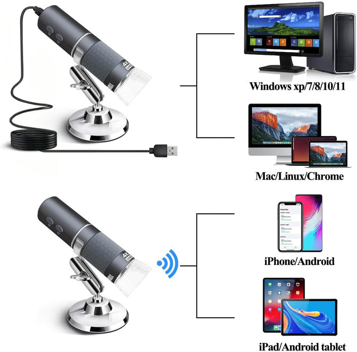 Ninyoon 4K WiFi Mikroskop für iPhone Android, 50 bis 1000X USB Digital Mikroskop Wireless Super HD E