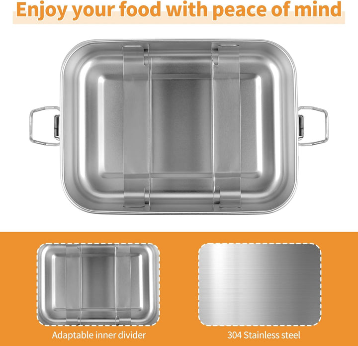 Lunchbox Edelstahl – 850ml robuste und langlebige Brotdose Metall mit Fächern, Brotdose Kinder mit F