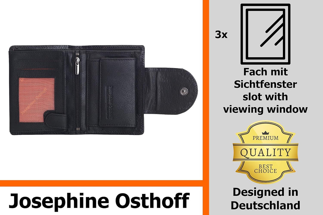 Josephine Osthoff Geldbörse Damen Wiener Schachtel, Platz für 11 Karten, Minibrieftasche mit Münzfac