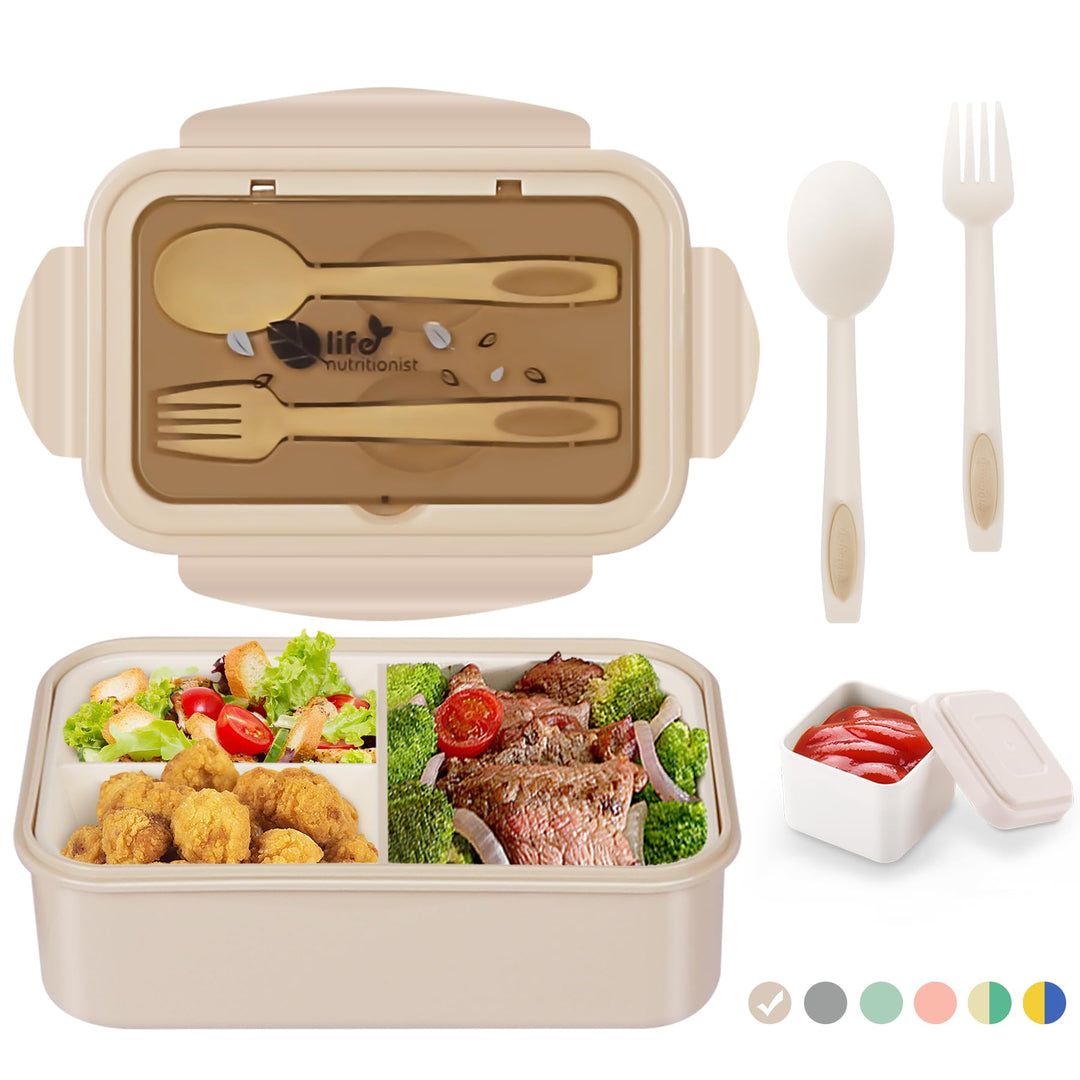 LUZOON Lunchbox, Bento Box Brotdose Erwachsene 1400ml mit 3 FäChern für Kinder inkl. Besteck, Jausen