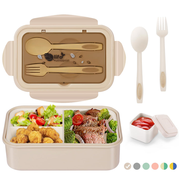 LUZOON Lunchbox, Bento Box Brotdose Erwachsene 1400ml mit 3 FäChern für Kinder inkl. Besteck, Jausen