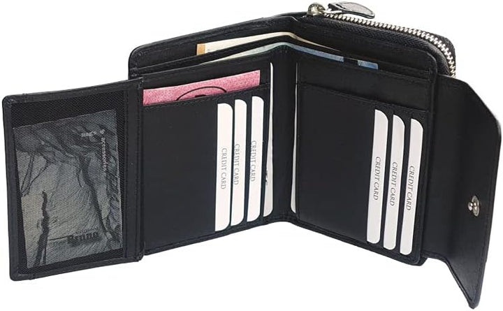 orso Bruno original schönes Damen Portemonnaie Leder schwarz Damengeldbörse mittelgross klein kompak