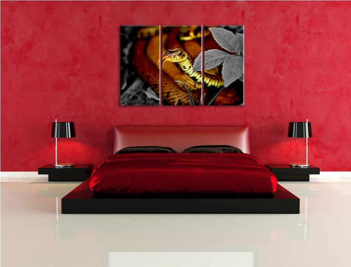 beeindruckende Kreuotter schwarz/weiss Deluxe 3-Teiler Leinwandbild 120x80 Bild auf Leinwand, XXL ri