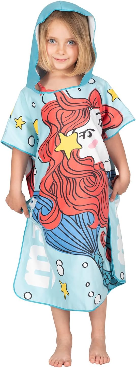 Mares Seaside Poncho Junior, Polyester-Mikrofaser Bademantel Badeponcho Strandtuch Kinder, Meerjungf