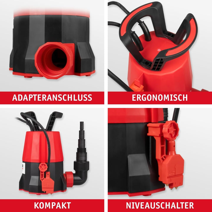 WALTER Klarwasser Tauchpumpe 400 W – 7000 L/h, 7 m Tauchtiefe, Flachsaugend (5 mm) – Schwimmschalter