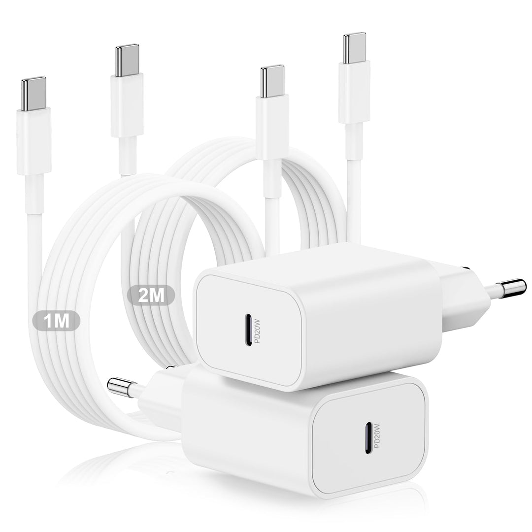 2Pack USB C Ladegerät, 20W USBC Ladegerät mit 2M+1M USB C to USB C Ladekabel für Apple iPhone 17 16e