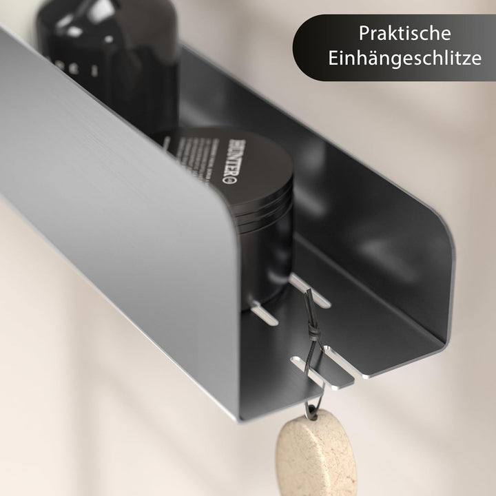 Duschablage ohne Bohren | Edelstahl Duschregal mit Ablaufrillen | Duschkorb zum Kleben | Badregal Se