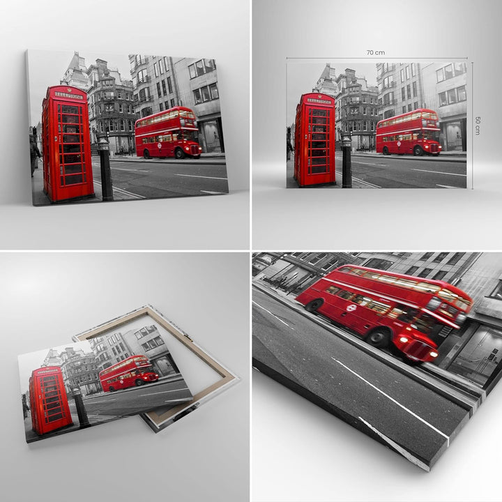 Bilder auf Leinwand Bus Telefon Strasse Leinwandbild mit Rahmen 70x50cm Wandbilder Dekoration Wohnzi