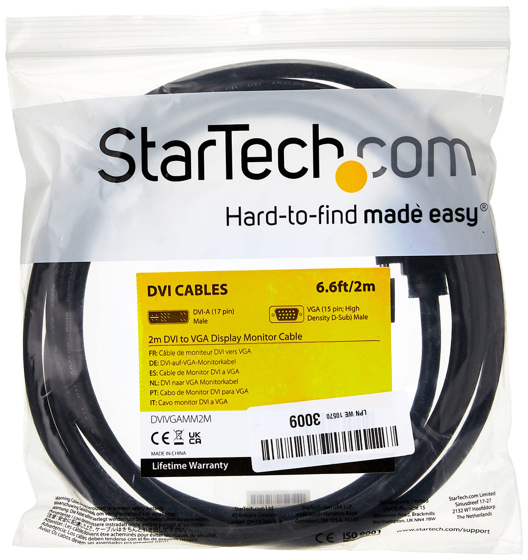 StarTech.com DVI auf VGA Monitorkabel 2 Meter - Stecker / Stecker - DVI-I 24+5 VGA (15Pin) - DVI-A a