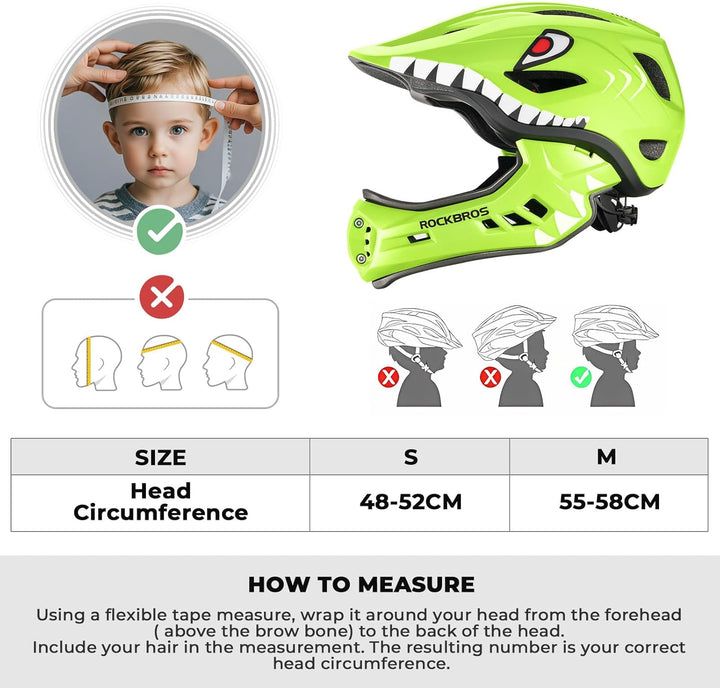 ROCKBROS Kinderhelm Integriert Fahrradhelm Kinder Jugend Fullface Helm mit Abnehmbarem Kinnschutz BM