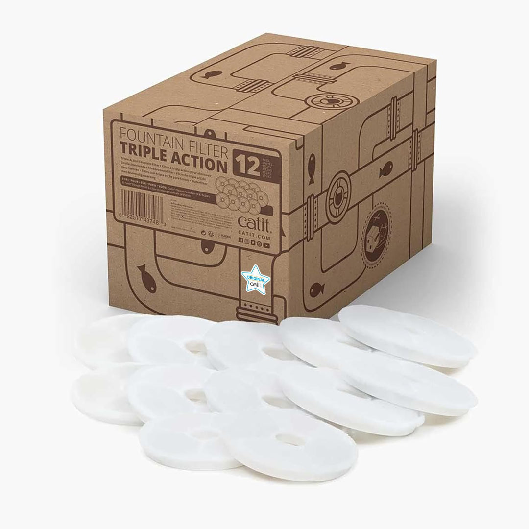 Catit Triple Action Filter, 3fach wirksamer Ersatzfilter, Trinkbrunnenfilter, 12er Pack, 12er-Set; S
