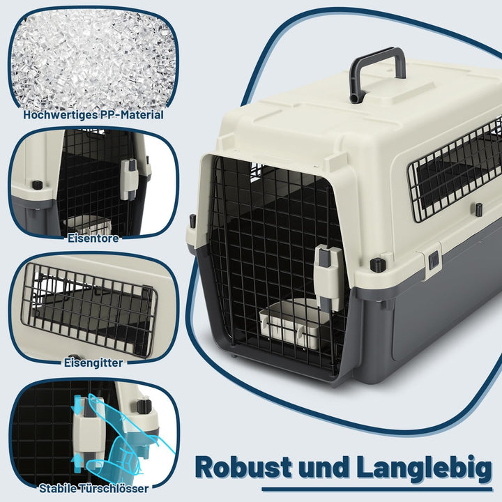 Haustierflugkiste aus PP-Kunststoff mit Metalltür und -Fenster mit Griff 60,4 * 42 * 39,8 cm inklusi