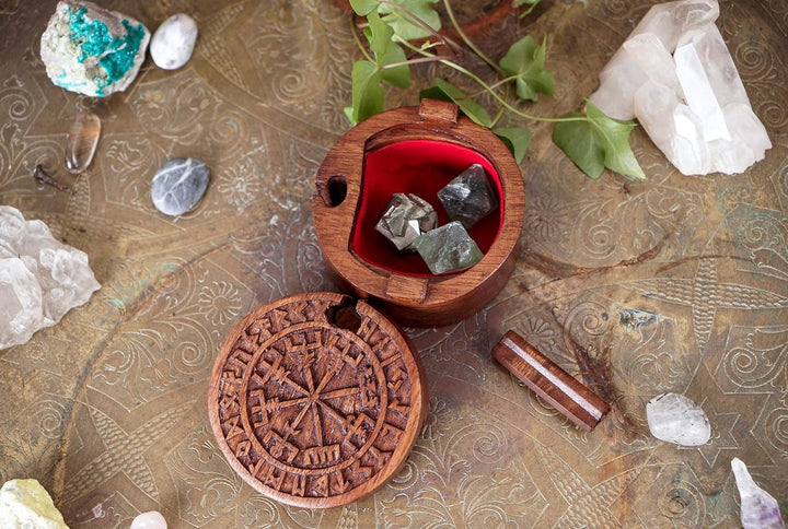 Windalf Vikings Schmuckdose COMPA Ø 9 cm Wikinger Kompass Vegvisir Schmuckschatulle Geschenkbox Hand