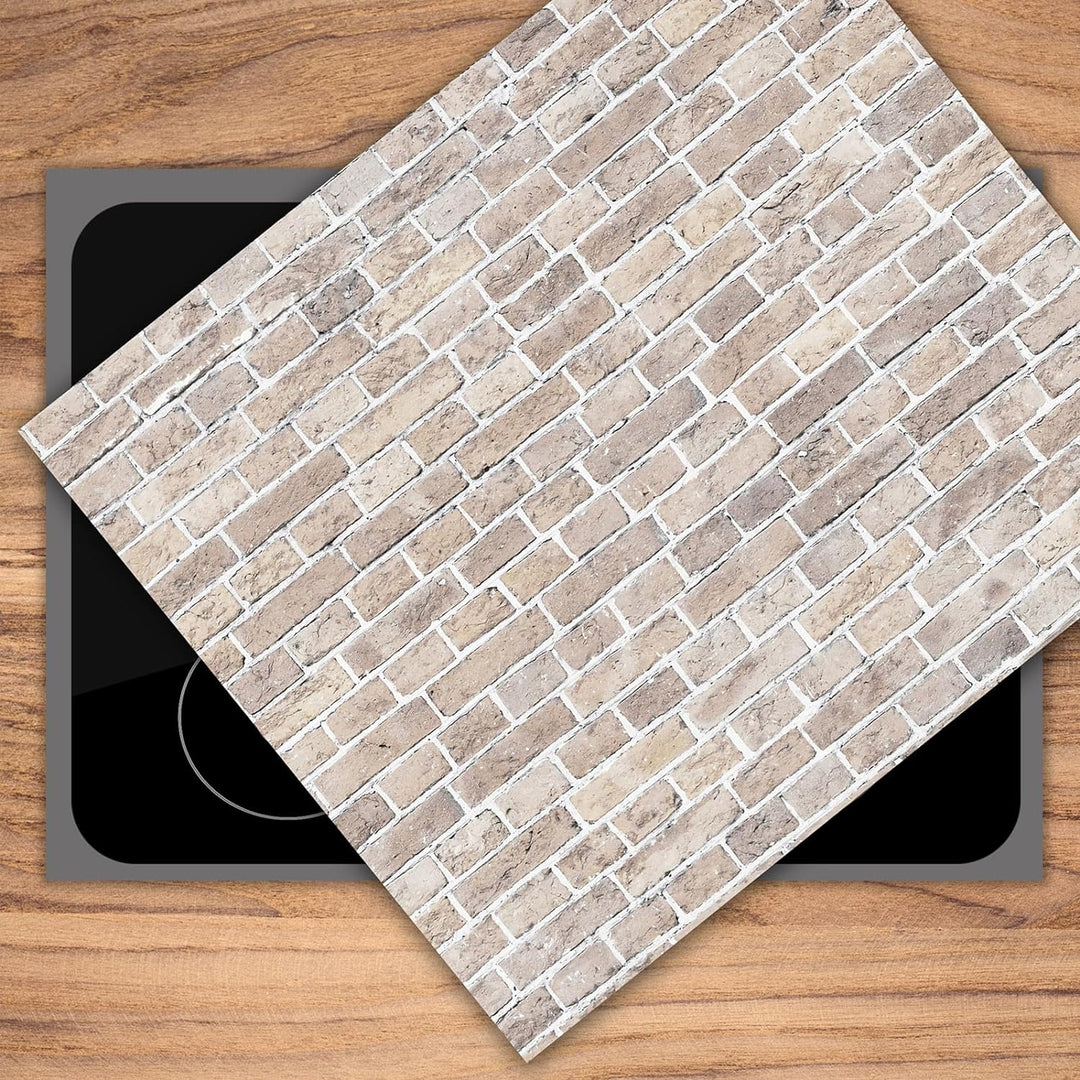 SmartDecoration Herdabdeckplatte Ceranfeldabdeckung aus Glas 60x52 cm Einteilig Motiv "Ziegel" Beige