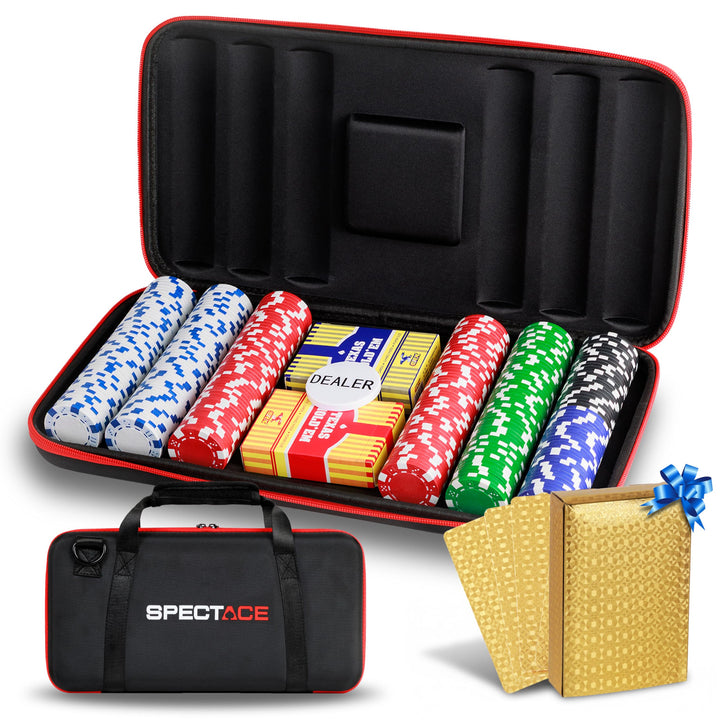 Pokerkoffer | PokerSet mit 300 Pokerchips je 11,5 g im Casino Stil - Poker Chips Set + Goldene Karte