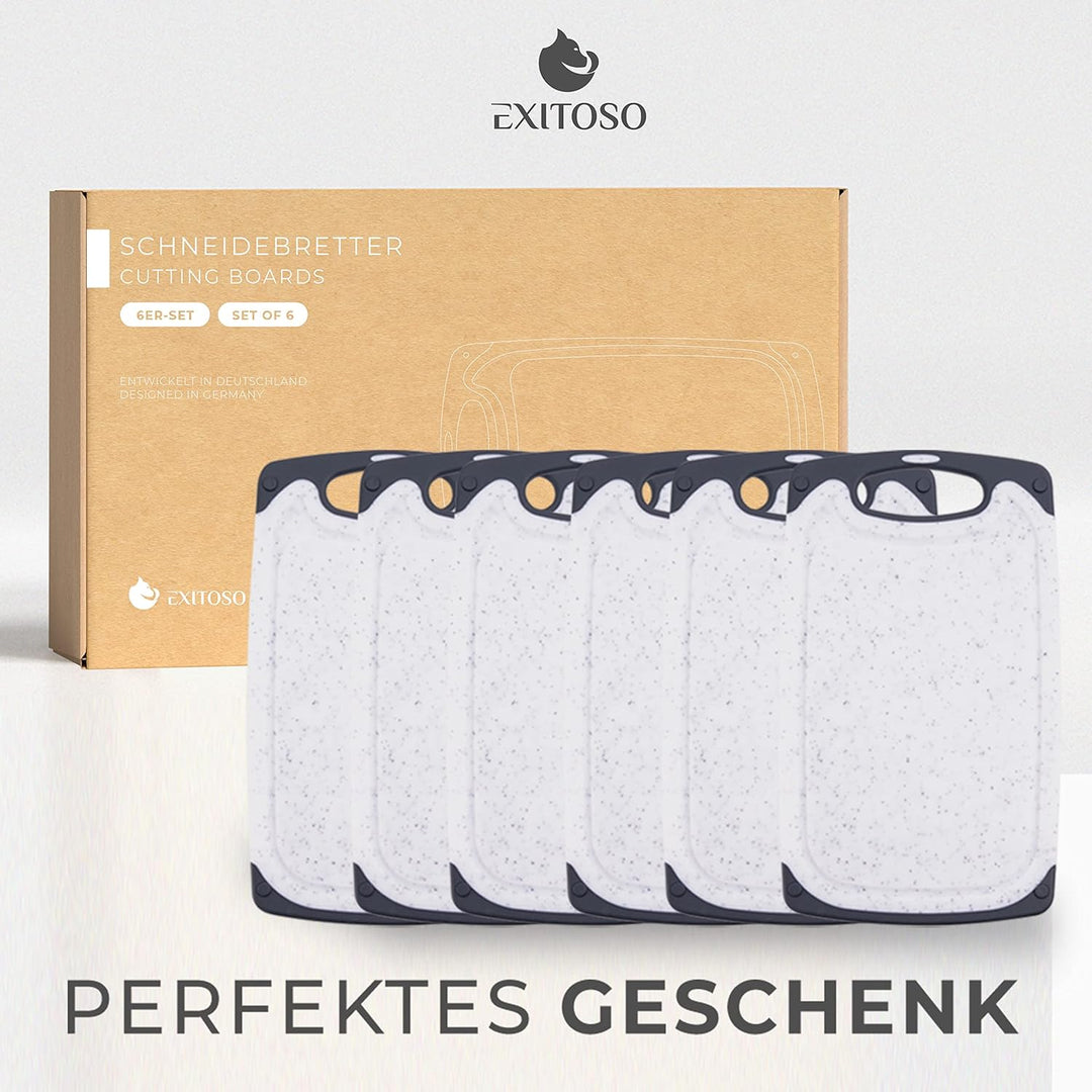 Exitoso Frühstücksbrettchen 6er Set mit Saftrille - Schneidebrett Spülmaschinenfest - Marmoroptik he