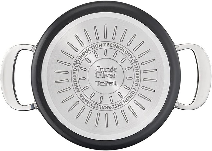 Tefal H9124644 Kochtopf, 24 cm, Jamie Oliver, harteloxiert, Aluminium, Schwarz 24cm Stewpot + Lid, 2