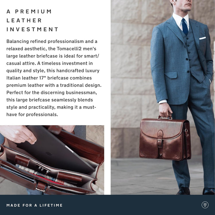 Maxwell Scott Italienische Herren Leder Aktentasche Tomacelli in Cognac Braun, Cognac Braun