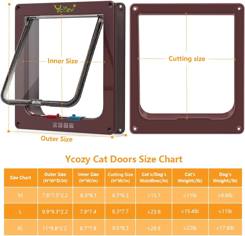 Ycozy Gross Katzentür Aussengrösse 25.2 x 23.7cm 4 Wege Verriegelung Indoor Haustier Tür für Innen A