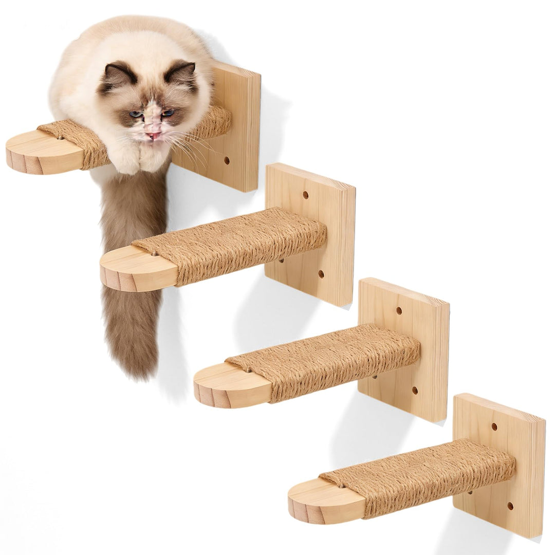 4er-Pack Katzentreppe Wand, Naturholz Kletterwand Katzen, Katzen Kletterwand Set, aus 2cm Massives G