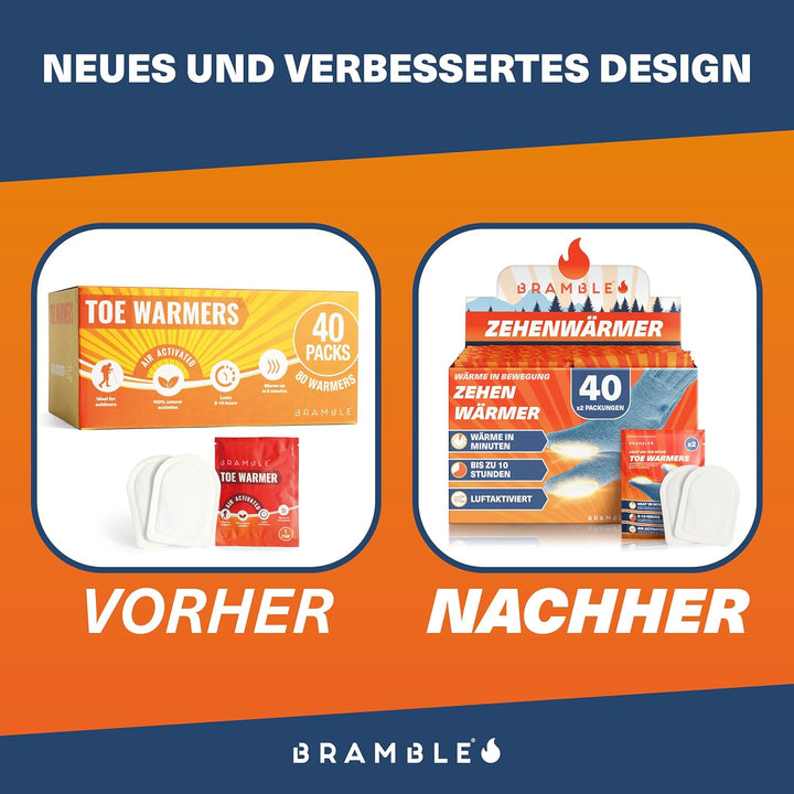 BRAMBLE - 80 Stück Natürliche Luftaktivierte Fusswärmer (40 Paar) - Sohlenwärmer für Outdoor, Wander