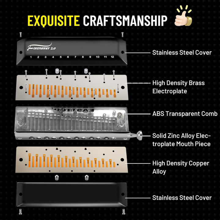 EAST TOP Aktualisiert FORERUNNER 2.0 ohne Ventile Chromatische Harmonika 12-Loch 48 Töne Eb Key Chro