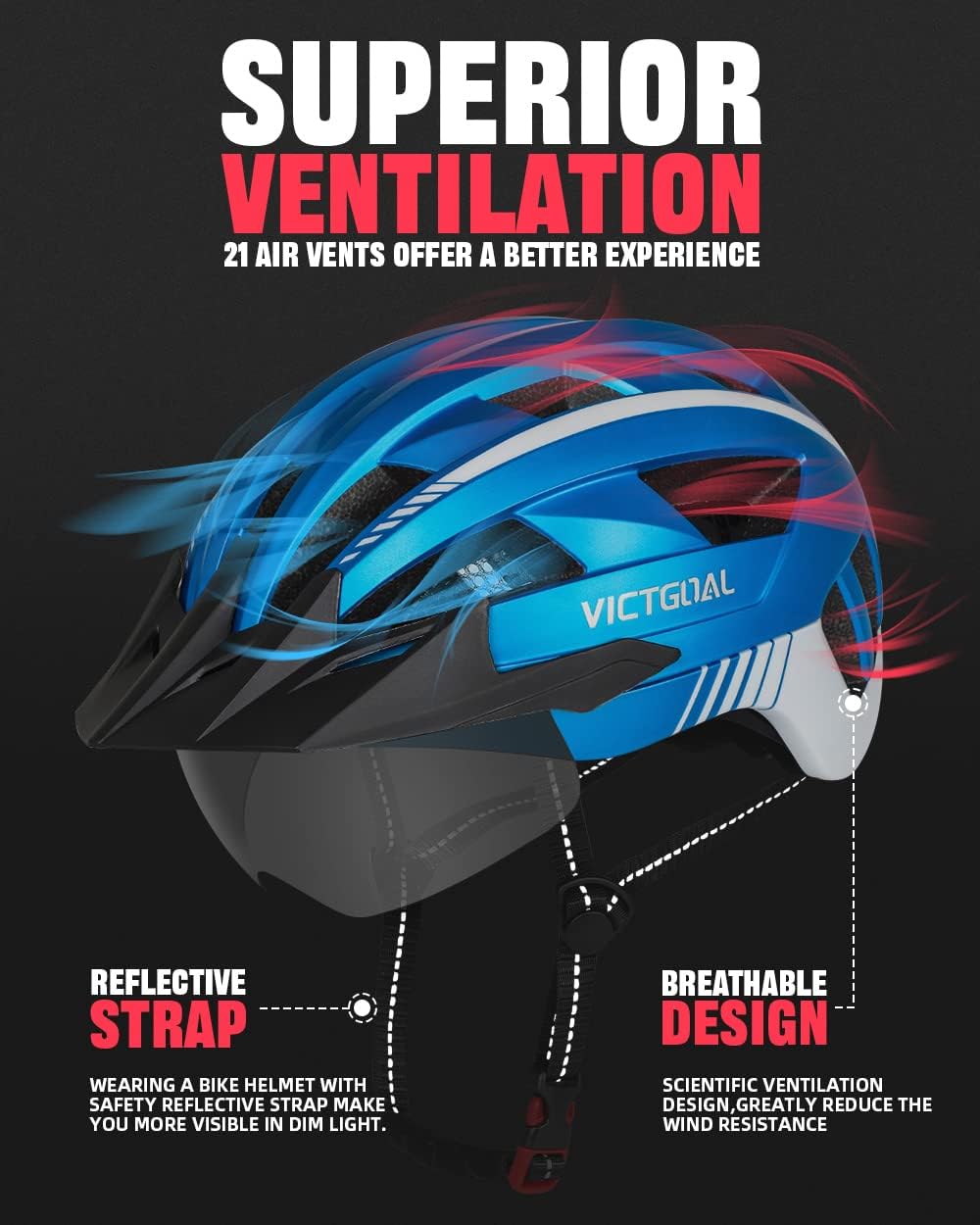 VICTGOAL Fahrradhelm Herren Damen MTB Helm mit Abnehmbarer Magnetische Schutzbrille Visier Atmungsak