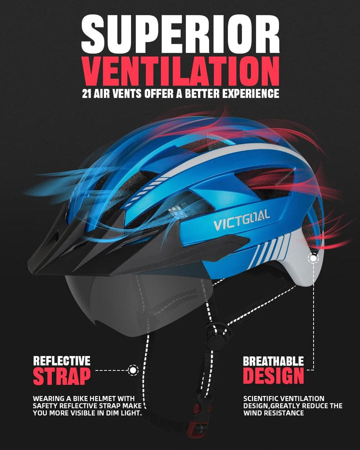 VICTGOAL Fahrradhelm Herren Damen MTB Helm mit Abnehmbarer Magnetische Schutzbrille Visier Atmungsak