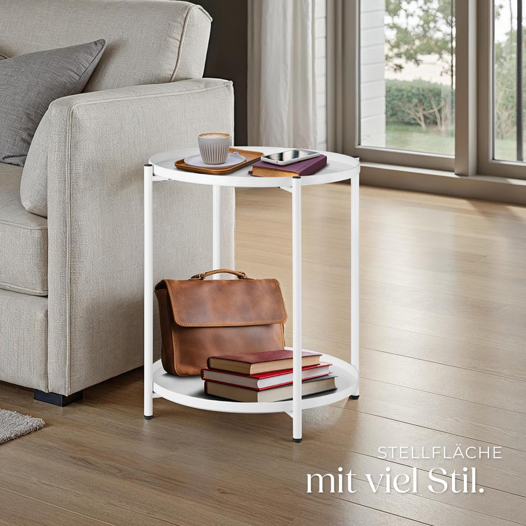 tectake® Tisch rund, Beistelltisch Metall, Kleiner Tisch, Couchtisch mit Stauraum, Coffee Table für