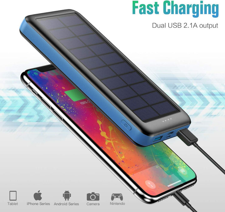 Feob Solar Powerbank 26800mAh, [2026 Upgrade Steuerungs-IC] Solar Ladegerät 2 USB Aufladen Externer