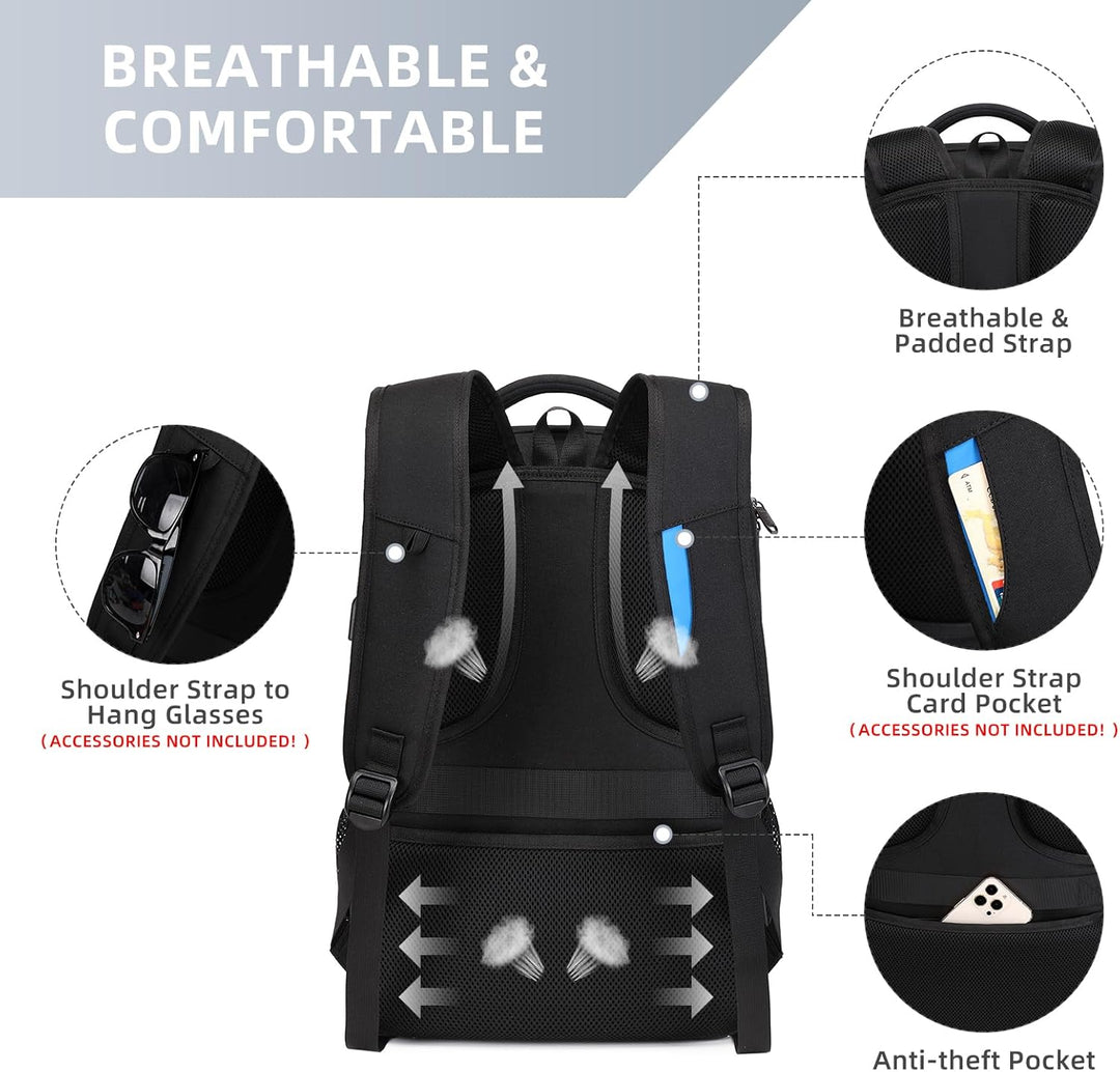 VINBAGGE Rucksack Herren Wasserdicht 15.6 Zoll Laptop Rucksack Anti Diebstahl mit USB-Anschluss Schu
