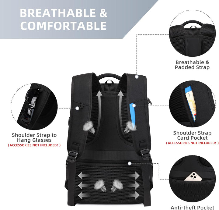 VINBAGGE Rucksack Herren Wasserdicht 15.6 Zoll Laptop Rucksack Anti Diebstahl mit USB-Anschluss Schu
