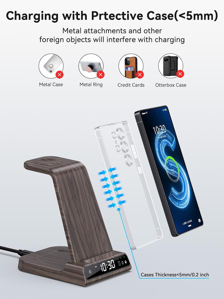 Wireless Charger für Samsung Galaxy S25 Ultra, Induktive Ladestation mit Digitaluhr für Samsung Gala