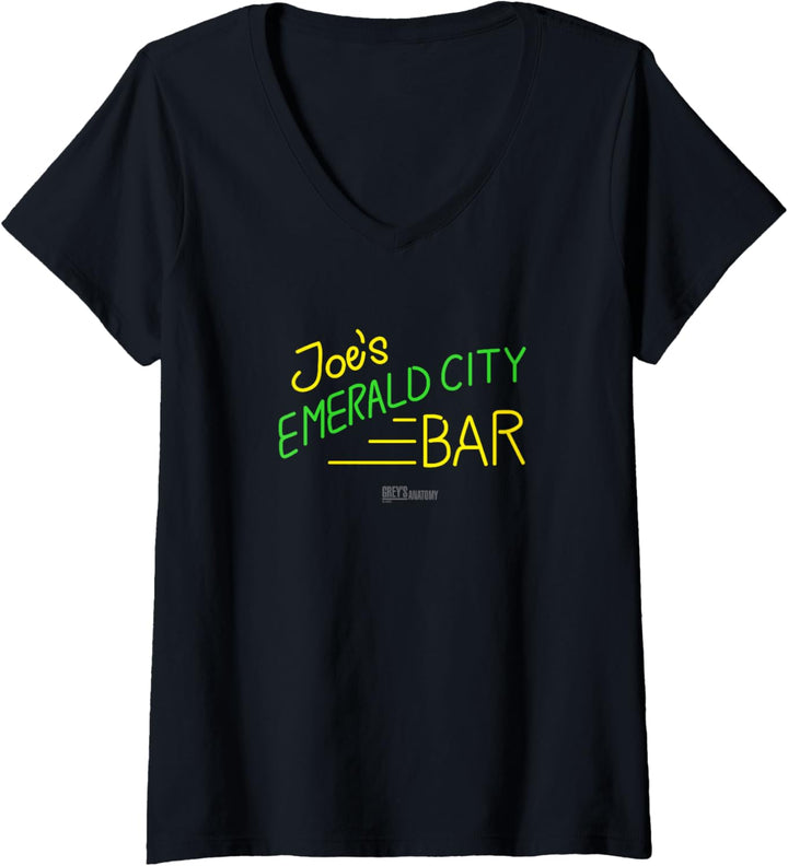 Grey's Anatomy Joe's Smaragdgrüne Stadtbar T-Shirt mit V-Ausschnitt