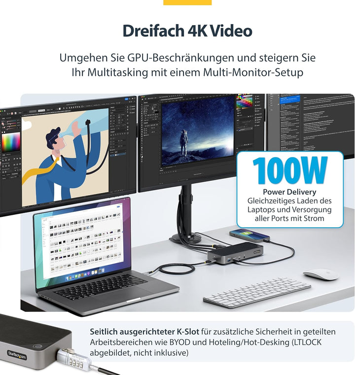 StarTech.com USB-C Dreifach Monitor Dockingstation - HDMI/DP Dreifach 4k USB C Dock - 5x USB Hub- Gb