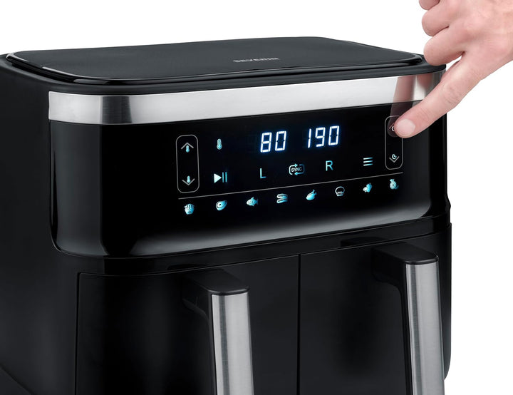 SEVERIN Doppel Heissluftfritteuse mit 2 x 3,8 L Garraum, XXL Heissluftfritteuse für gesundes Kochen,
