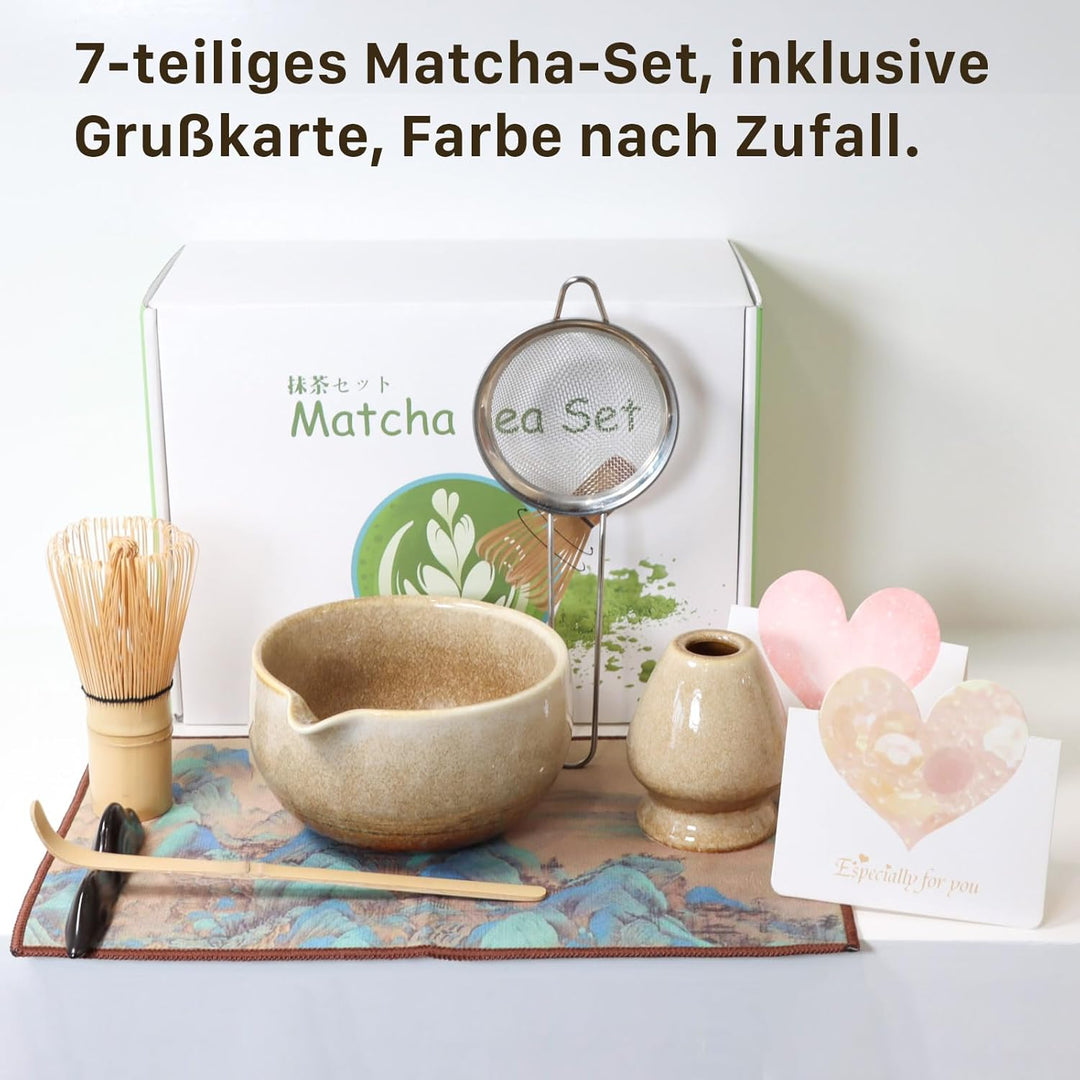 Matcha Set Handgedrehtes Macha Tea Set mit Bambus Matcha Besen, Keramik Matcha Schale, Löffel und Ha